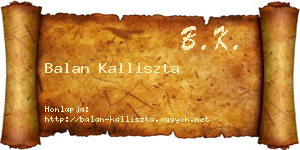 Balan Kalliszta névjegykártya